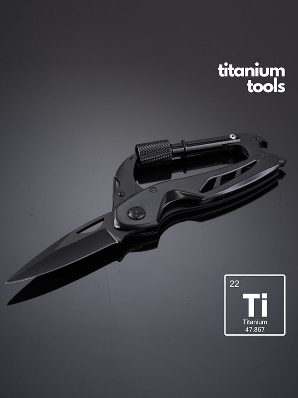 Titanium Optima, multi tool, sklopivi nož, sa karabinerom, crni